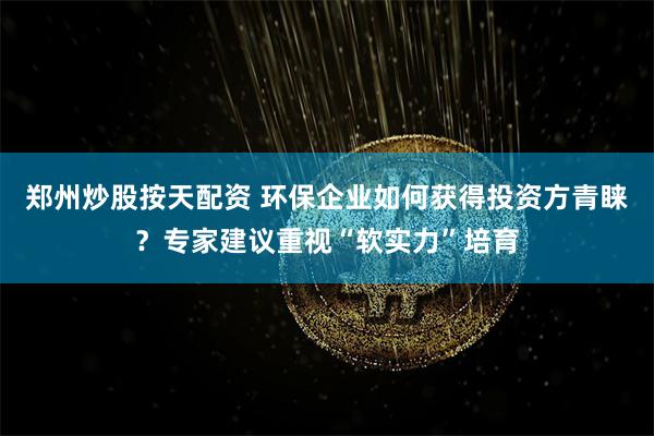 郑州炒股按天配资 环保企业如何获得投资方青睐？专家建议重视“软实力”培育